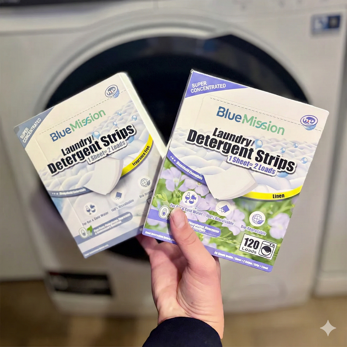 BlueMission перилни кърпички пред пералня
