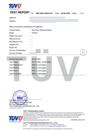 Кърпички за под — 99,8%, активните вещества, 7 дни · TÜV